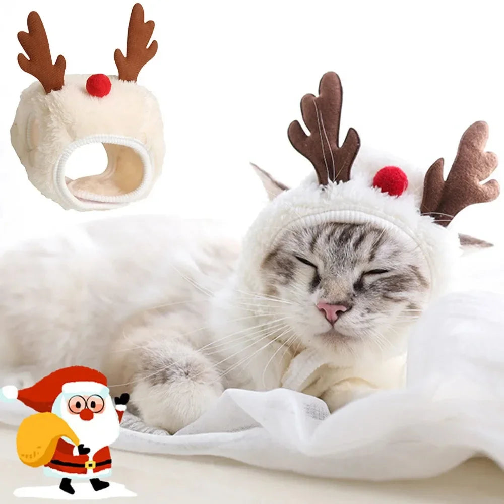 🎄 Christmas Puppy & Cat Costume – Santa, Elk Hat & Bandana Bib Set 🐾