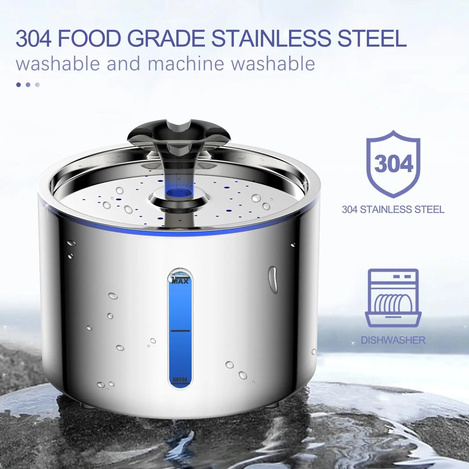 💧 2.5L Stainless Steel Automatic Cat Water Fountain – LED Light & Auto Power-Off