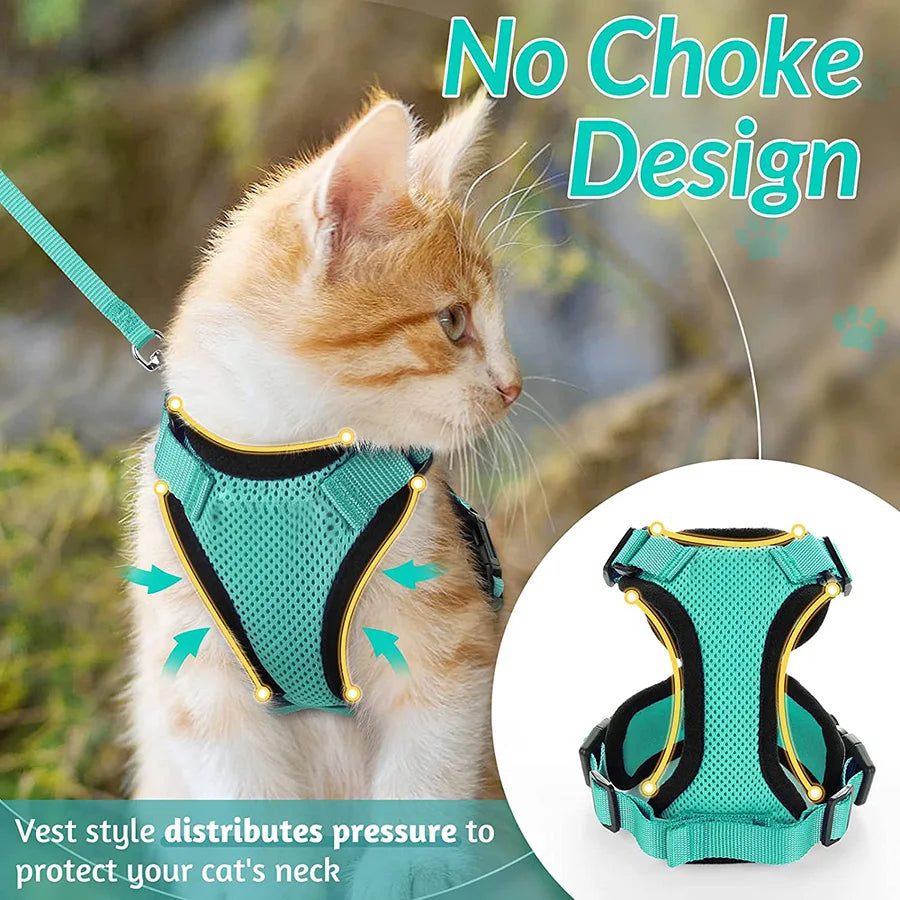 Comfort-Fit Cat Harness & Leash Set — Escape-Proof, Adjustable, and Breathable Walking Kit
