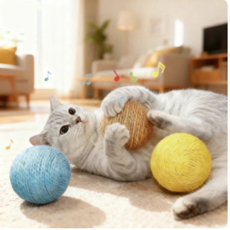 Interactive Sisal Cat Scratching Ball Toy – Teething & Teeth Cleaning with Sound