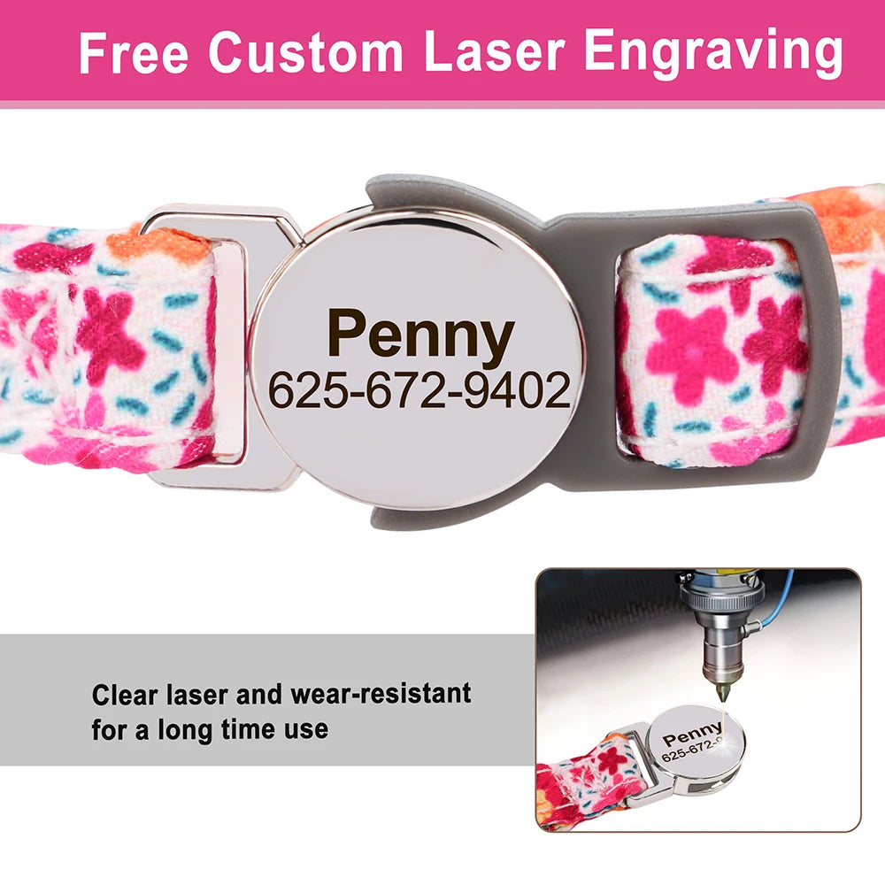 Personalized Charming Cat Collar with Custom Name Tag — Safe, Stylish & Adjustable Collar for Cats