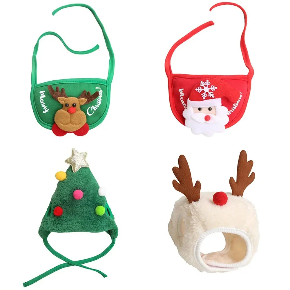 🎄 Christmas Puppy & Cat Costume – Santa, Elk Hat & Bandana Bib Set 🐾