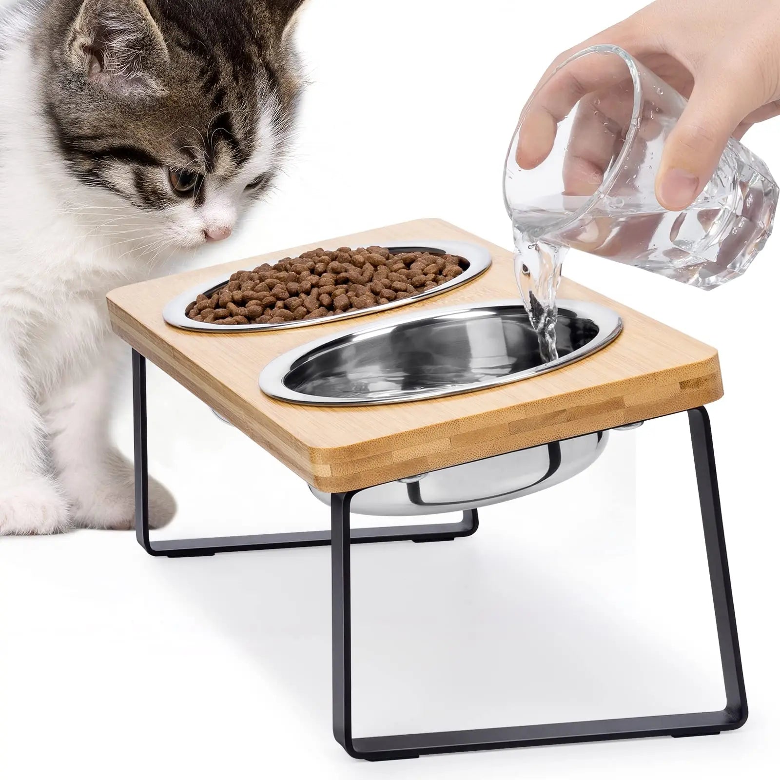 Double Bowl Feeder with Raised Stand – Comfortable & Healthy Eating for Cats