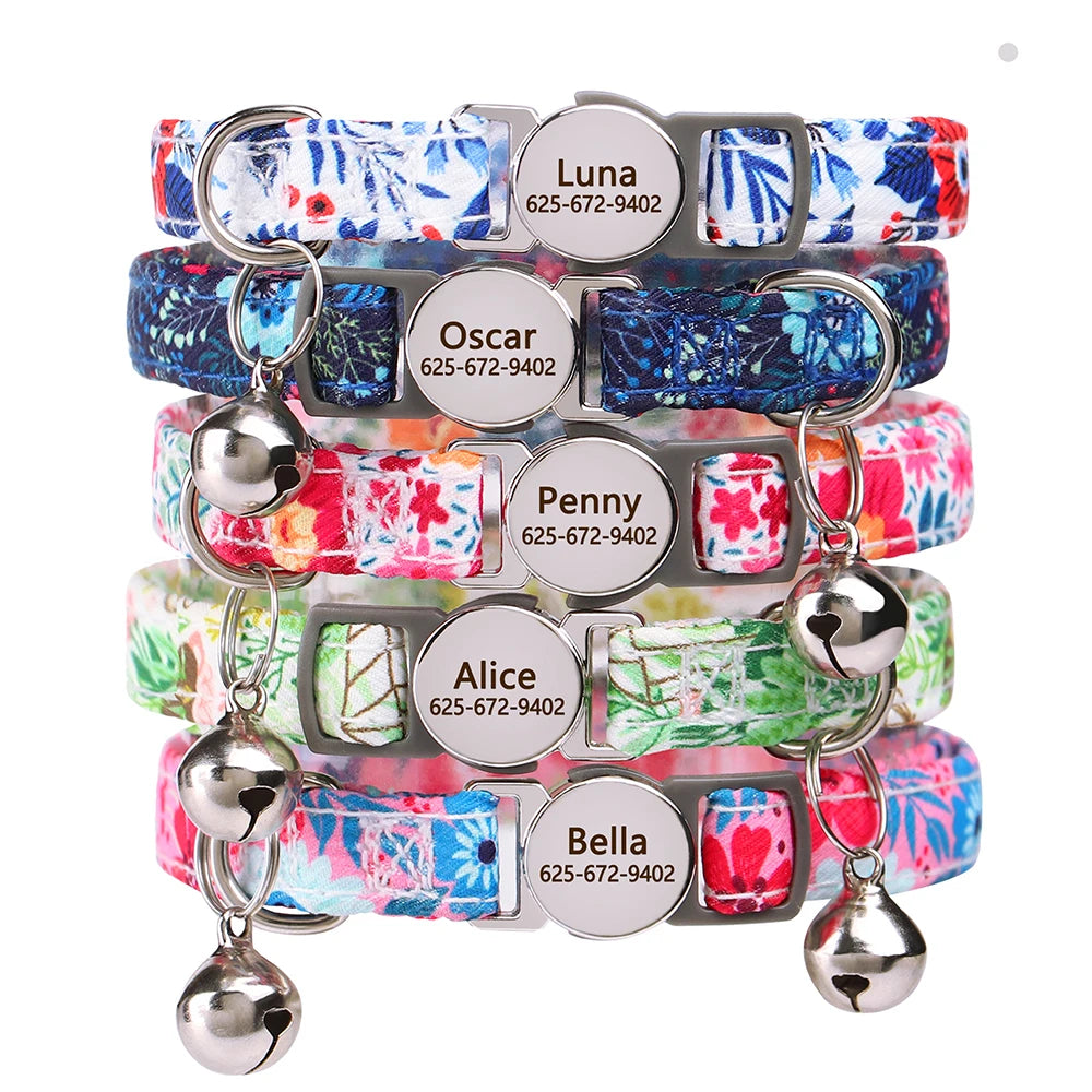 Personalized Charming Cat Collar with Custom Name Tag — Safe, Stylish & Adjustable Collar for Cats