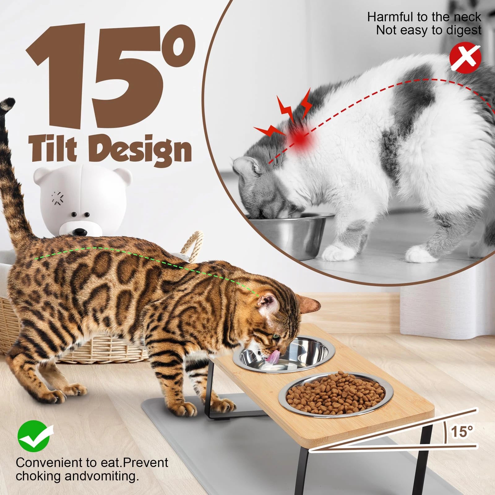 Double Bowl Feeder with Raised Stand – Comfortable & Healthy Eating for Cats