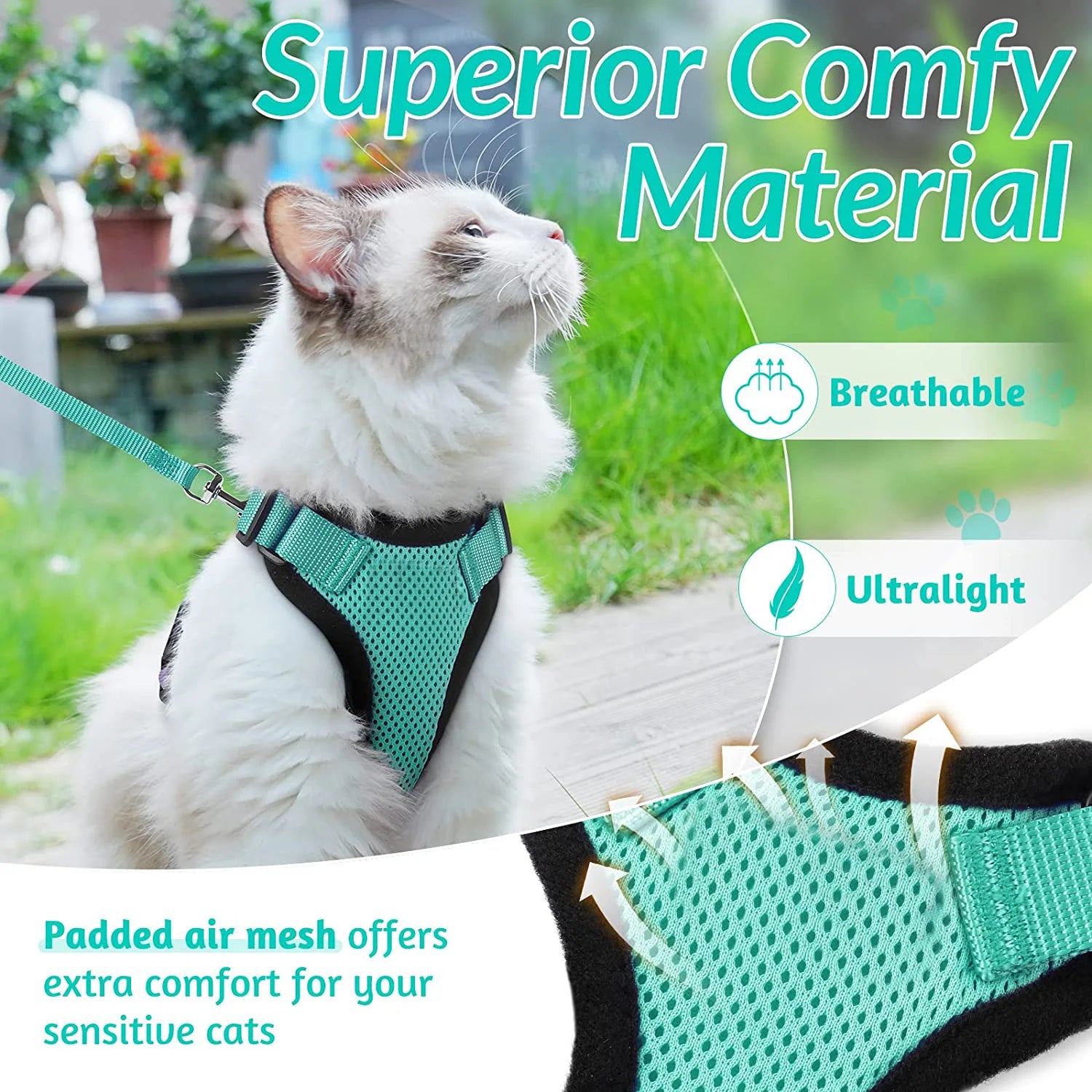 Comfort-Fit Cat Harness & Leash Set — Escape-Proof, Adjustable, and Breathable Walking Kit