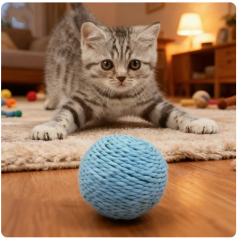 Interactive Sisal Cat Scratching Ball Toy – Teething & Teeth Cleaning with Sound