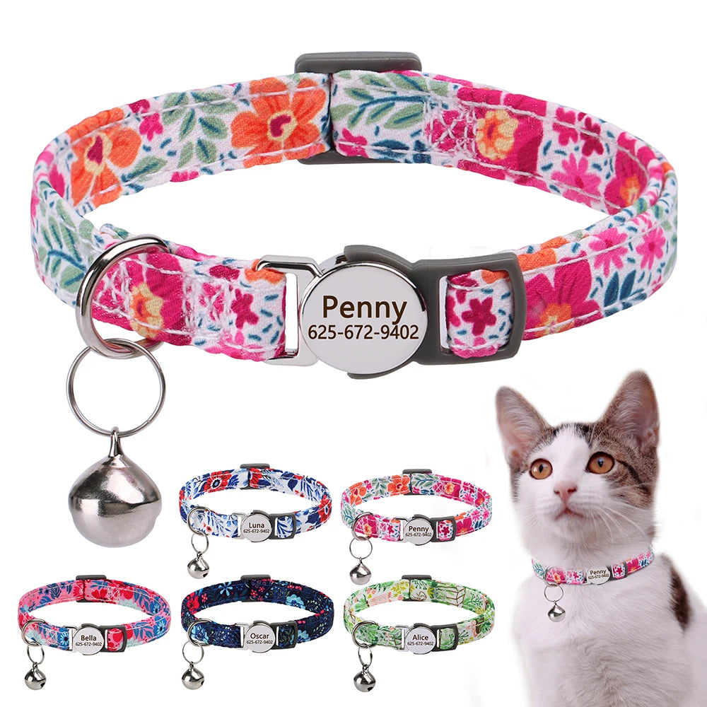 Personalized Charming Cat Collar with Custom Name Tag — Safe, Stylish & Adjustable Collar for Cats